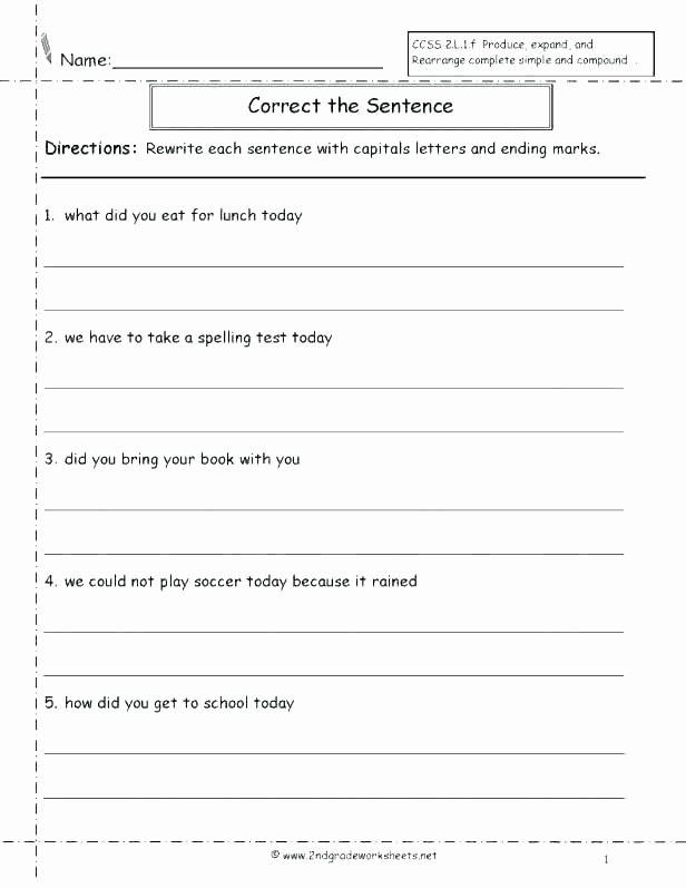 Complete Sentence Worksheets 1st Grade Free Printable Sentence Correction Worksheets Grade Grammar