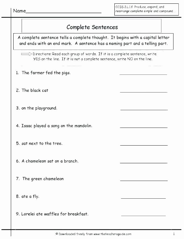 Complete Sentence Worksheets 1st Grade Writing A Sentence Worksheets – Petpage
