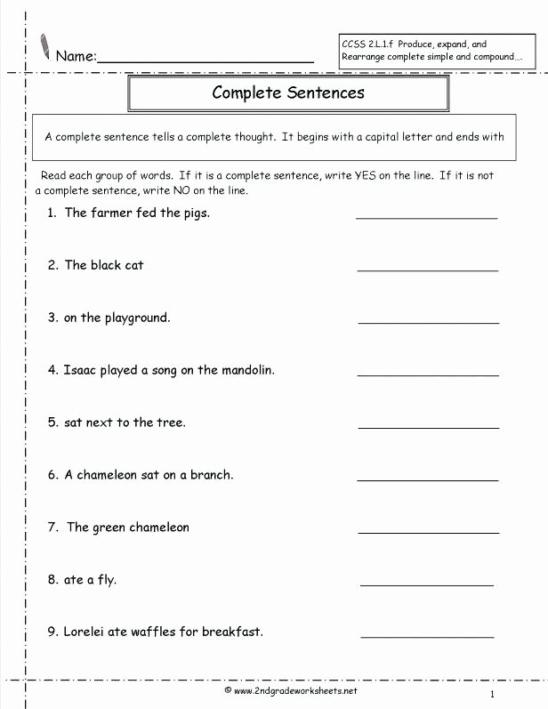 Complete Sentence Worksheets 3rd Grade Second Grade Writing Worksheets
