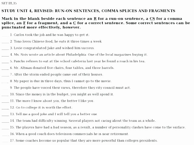 Complete Sentences Worksheet 4th Grade Fragments and Run Worksheets I Fragment Sentence