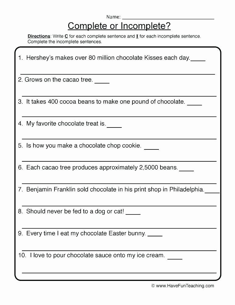 Complete Sentences Worksheets 1st Grade Writing Plete Sentences Worksheets Kindergarten Download