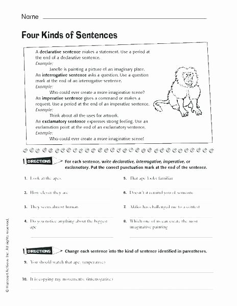 Complete Sentences Worksheets 2nd Grade 4 Types Sentences Worksheet Second Grade Worksheets L F