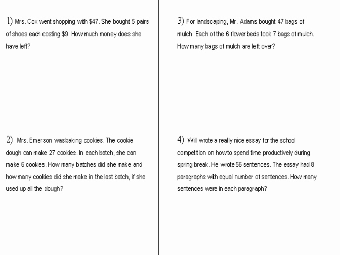 Complete Sentences Worksheets 4th Grade Word Problems Money Multiplication Division Worksheet for