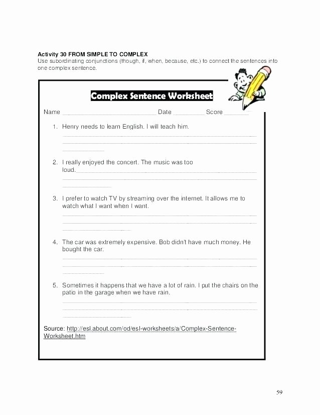 Complex Sentences Worksheets with Answers Simple and Pound Worksheets Plex Sentences Rksheet