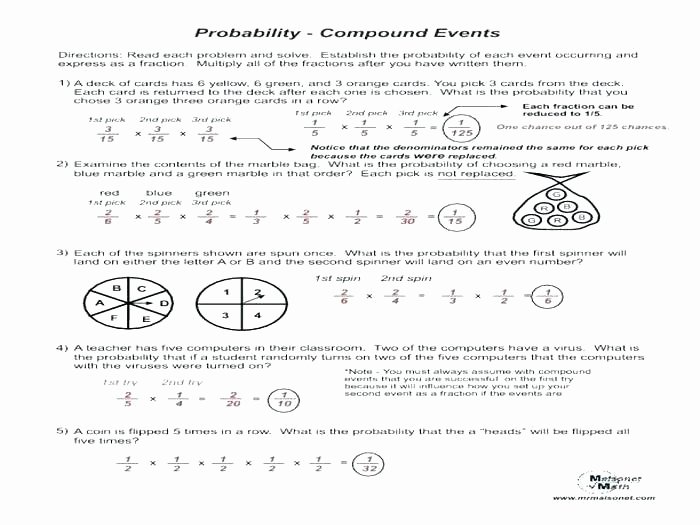 Compound Probability Worksheet Answers 7th Grade Math Probability Worksheets with Answer Key