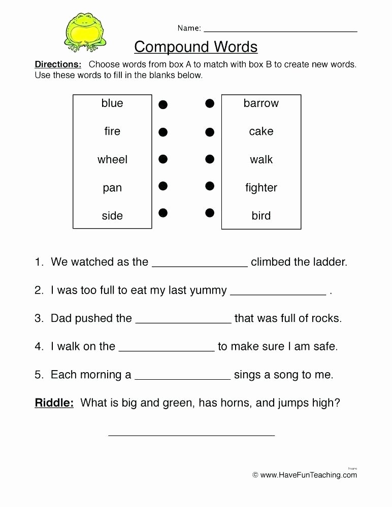 Compound Word Worksheet 2nd Grade Adjectives Worksheets for Grade 6
