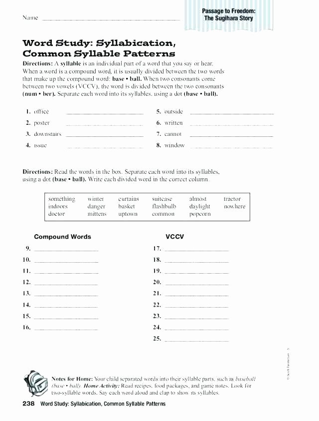 Compound Word Worksheet 2nd Grade Syllables Worksheets Syllabication for Grade 3 Free Syllable