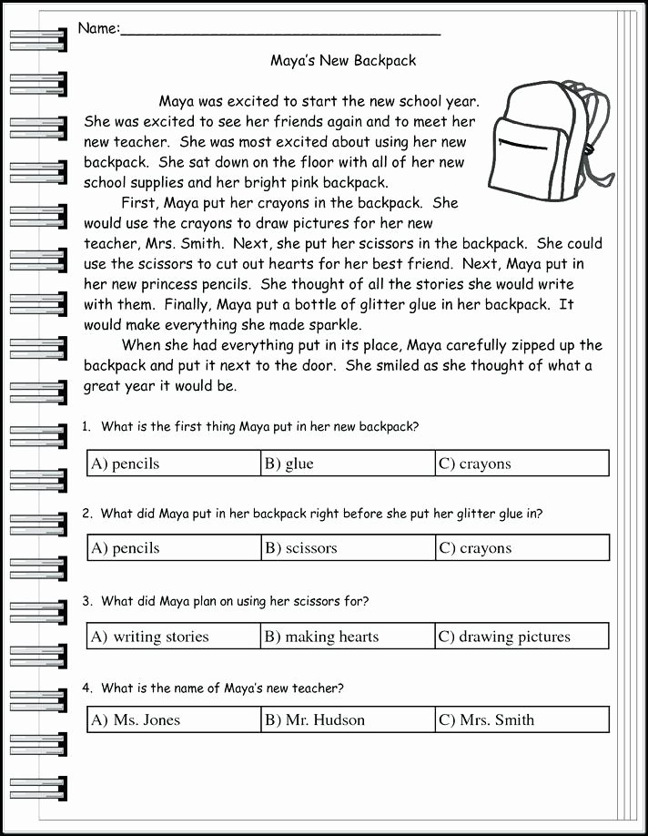 Comprehension Worksheet First Grade 1st Grade Reading Prehension Worksheets
