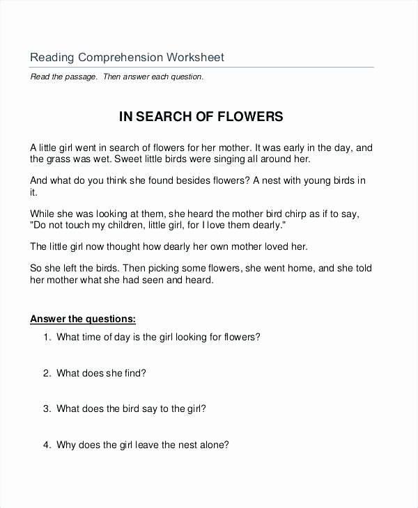 Comprehension Worksheet First Grade 6 Kindergarten Worksheet Templates Free Premium Early First