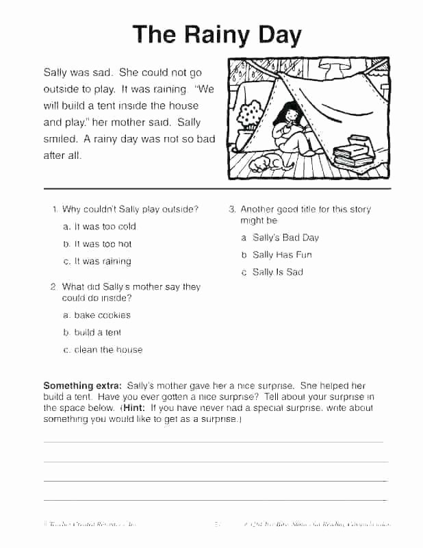 Comprehension Worksheets for Kindergarten Free Printable Reading Prehension Worksheets for Grade 1