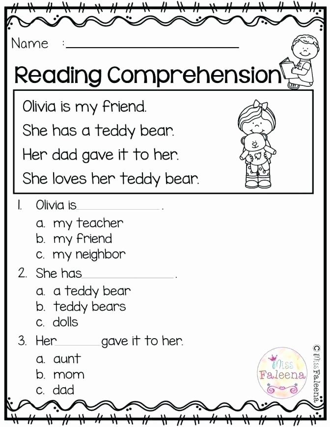 Comprehension Worksheets for Kindergarten Literacy Worksheets for Kids