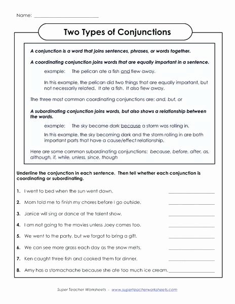Conjunction Worksheets 6th Grade Conjunctions Worksheets 5th Grade Bining Sentences with