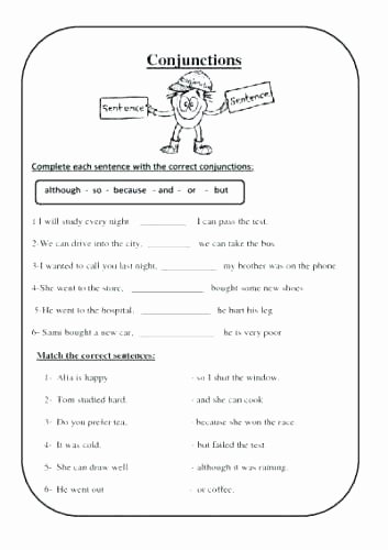 Conjunction Worksheets for Grade 3 Conjunctions Worksheets 5th Grade Bining Sentences with