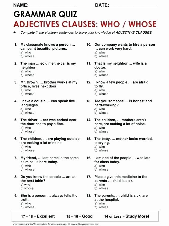 Conjunction Worksheets Pdf Adjective Clause Teaching Grammar and Lessons Worksheets