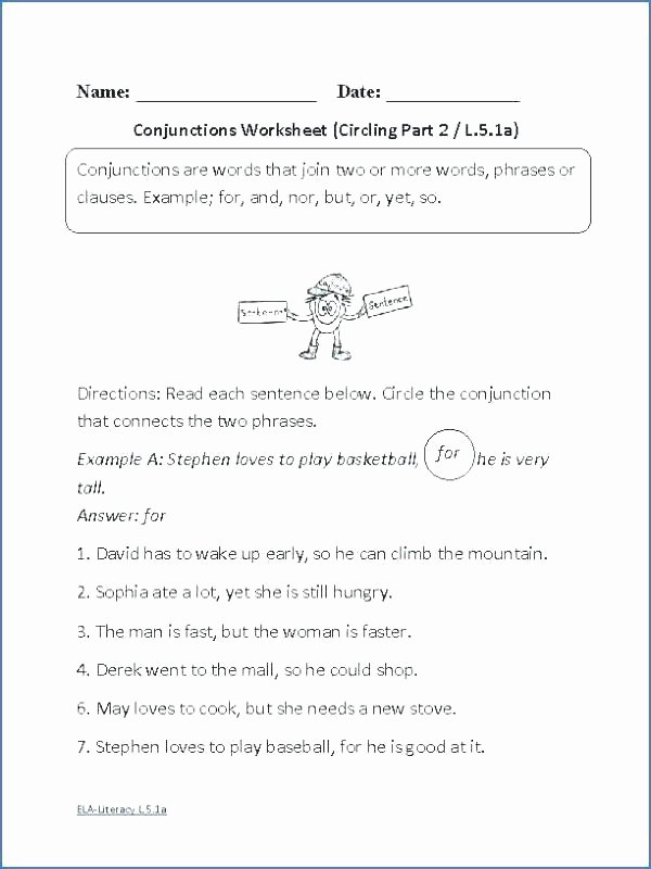 Conjunctions Worksheet 5th Grade Conjunction Worksheets for High School Other Conjunctions