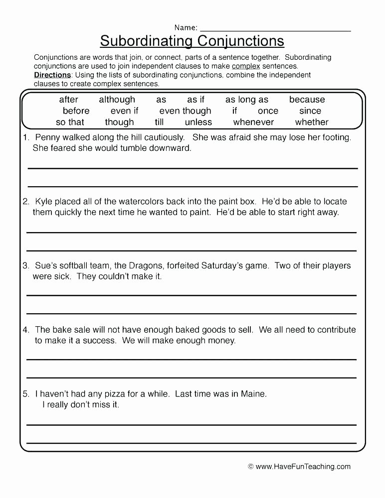 Conjunctions Worksheet 5th Grade Sentence Bining Practice Worksheets Makes Perfect