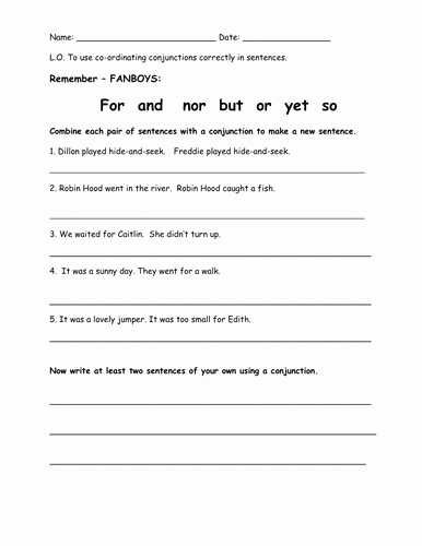 Conjunctions Worksheets for Grade 3 Fanboys Conjunctions
