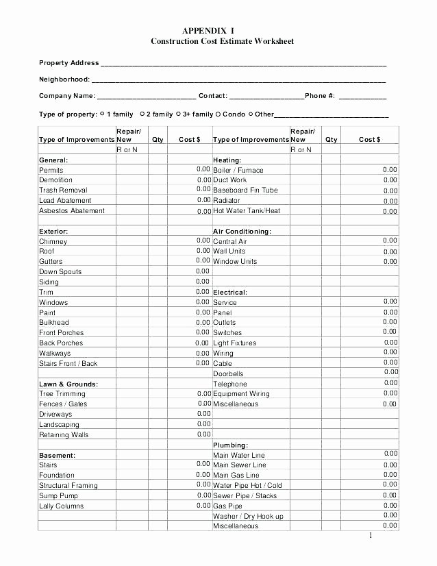 Construction Math Worksheets New Construction Estimation Worksheets Home Bud Template