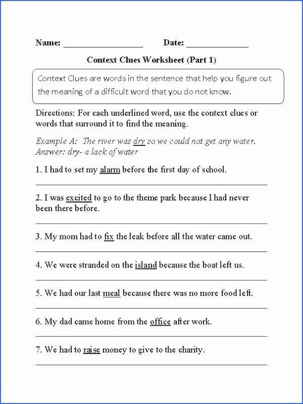 Context Clues 5th Grade Worksheets Context Clues Worksheets Grade Inspirational Free Printable