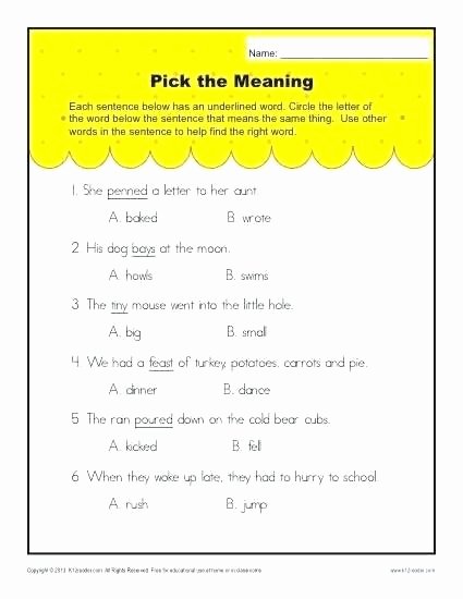 Context Clues 5th Grade Worksheets Printable First Grade Context Clues Worksheet Pick the