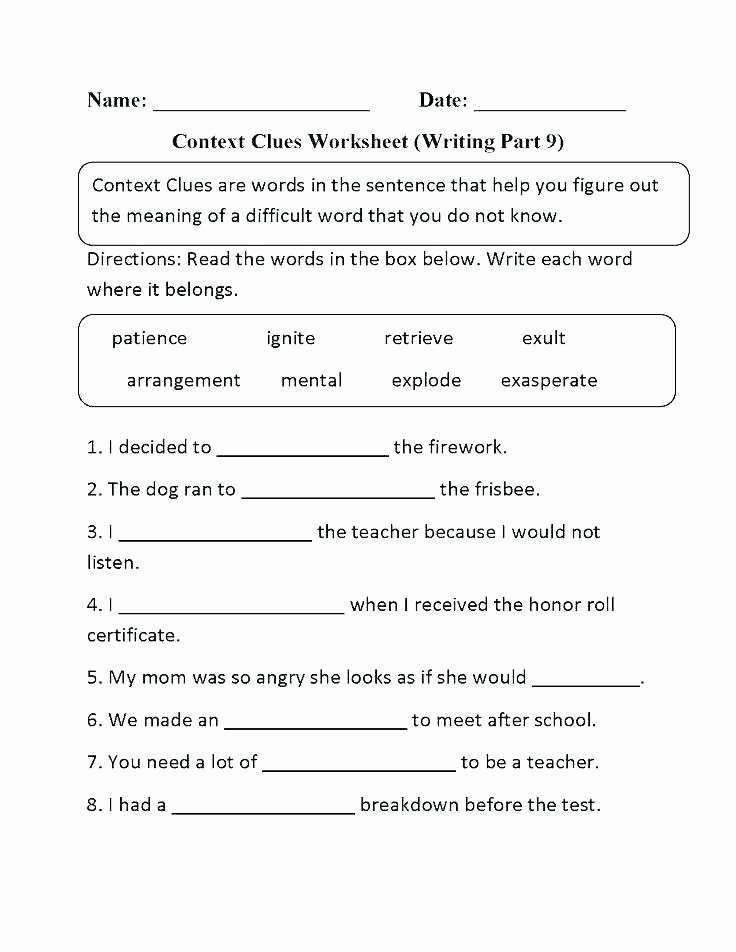 Context Clues Worksheets 1st Grade Grade 9 Vocabulary Worksheets Mon Core Context Clues
