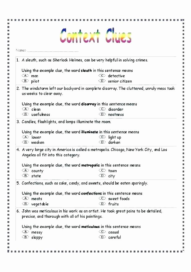 Context Clues Worksheets 1st Grade Mon Core Context Clues Worksheets