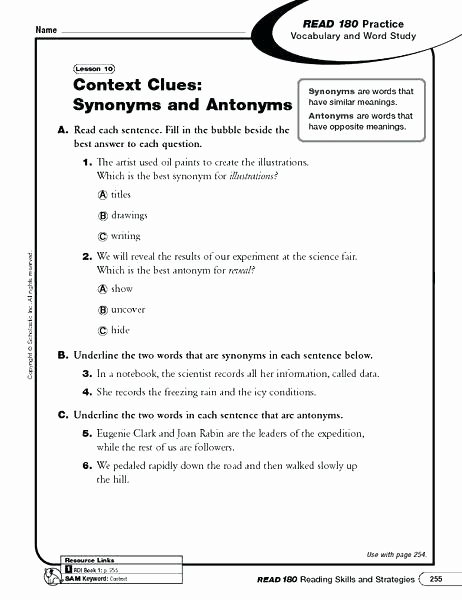 Context Clues Worksheets Grade 5 Mon Core Context Clues Worksheets Grade Synonyms and