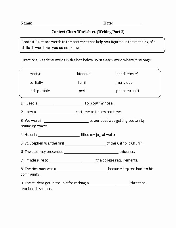 Context Clues Worksheets Second Grade Context Clues Worksheets Grade for Printable A Free 4th to
