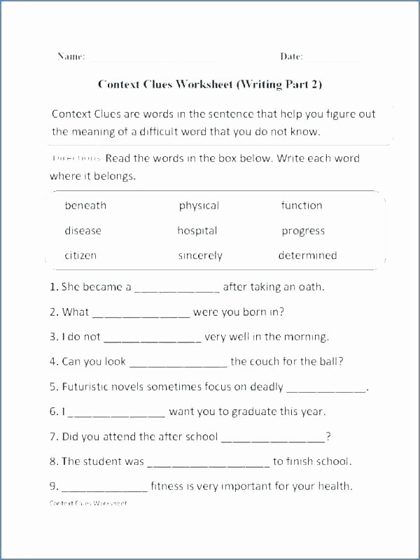 Context Clues Worksheets Second Grade Context Clues Worksheets Pdf