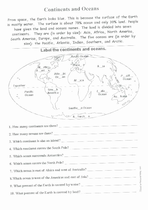 Continents and Oceans Printable Worksheets Fun Math Worksheets for and Graders Printable Cbse Class 7