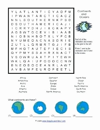 Continents and Oceans Printable Worksheets south Worksheets and Geography for Preschool Free Printable