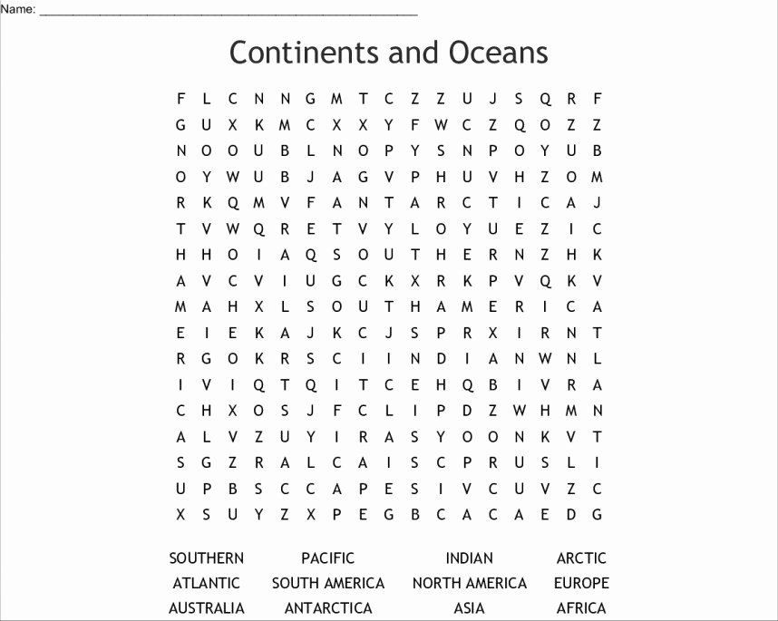 Continents and Oceans Worksheet Printable Unbelievable Continents and Oceans Word Search Printable