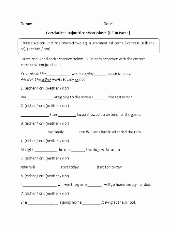 Correlative Conjunctions Worksheets with Answers Conjunction Worksheets 5th Grade – butterbeebetty