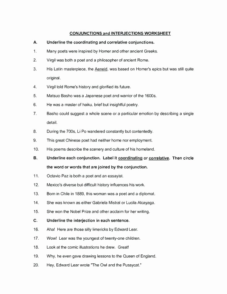 Correlative Conjunctions Worksheets with Answers Interjection Worksheets Pdf with Answers Best Conjunction