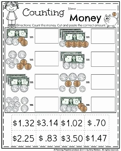 Counting Cut and Paste Worksheets 2nd Grade Worksheets Money for Count Cut and Paste Game
