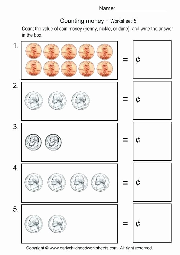 Counting Cut and Paste Worksheets Counting Pennies Nickels Dimes Printable Worksheets Dime