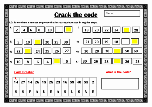 Crack the Code Math Worksheet Code Cracking Number Sequences Y3