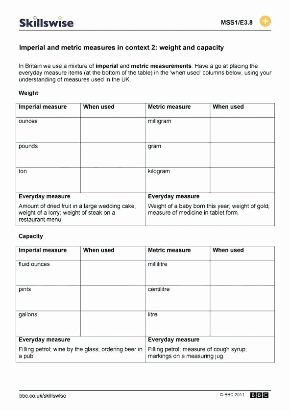 Customary Capacity Worksheets Weight Worksheets
