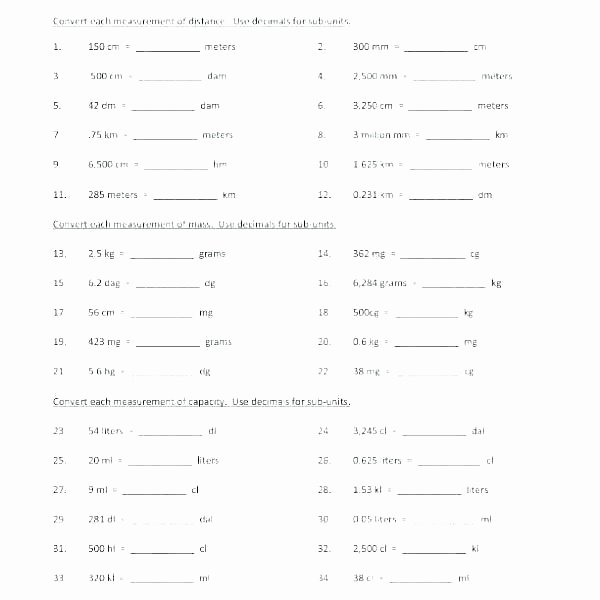 Customary Measurement Conversion Worksheet Metric System Worksheets 4th Grade