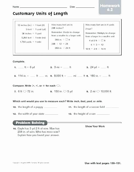Customary Unit Conversion Worksheet Homework Worksheets