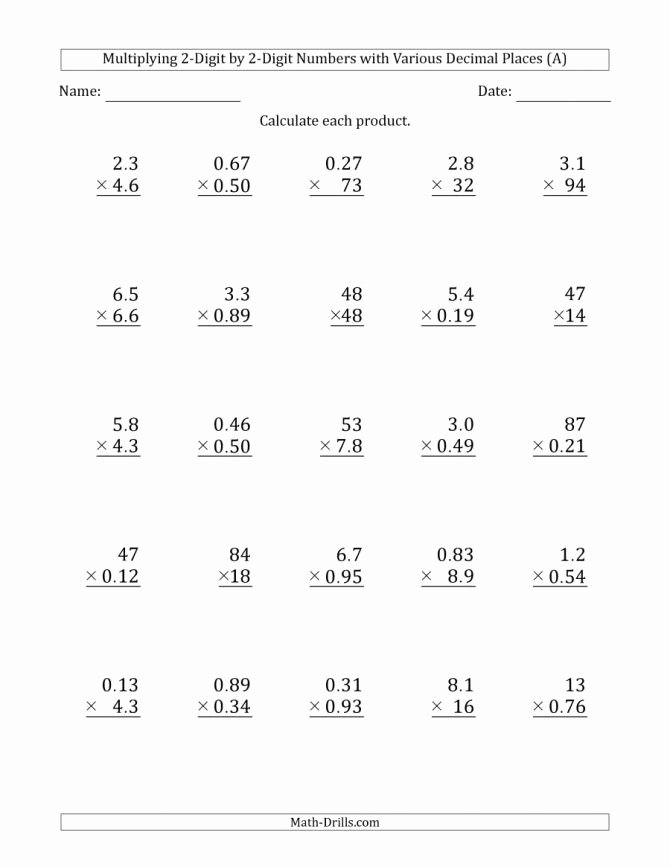 Decimal Division Worksheet Pdf Multiplication Worksheets with Decimals Multiplying and