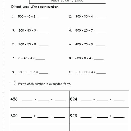 Decimal Expanded form Worksheet 2nd Grade Math Expanded form Worksheets Second for