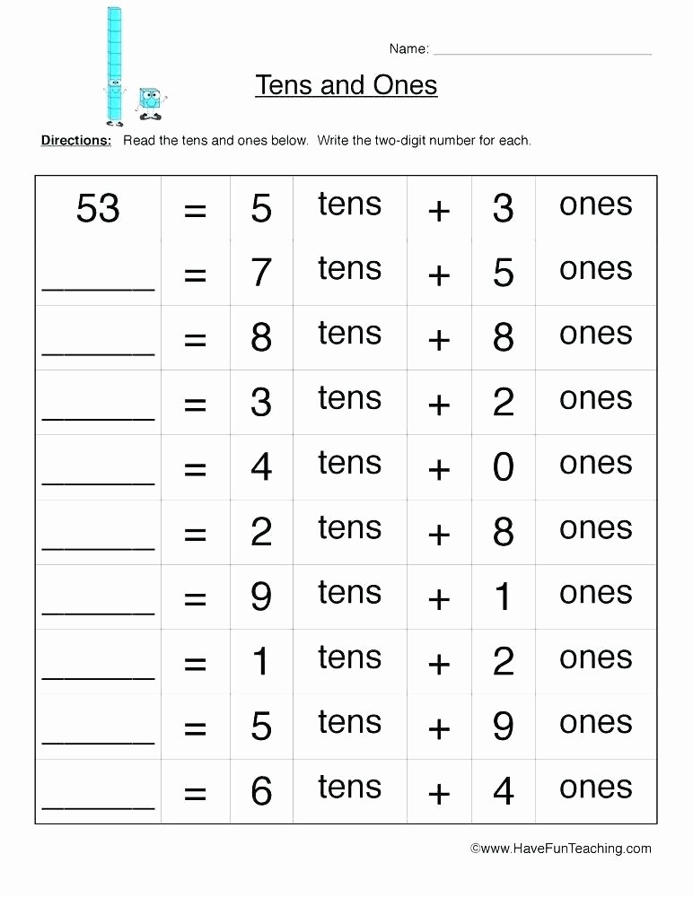 Decimal Expanded form Worksheet Es and Tens Worksheets First Grade Place Value Beautiful