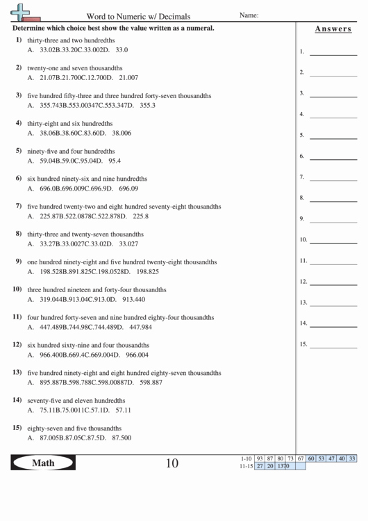 Decimals Expanded form Worksheet Expanded form Worksheets Word to Numeric W Decimals
