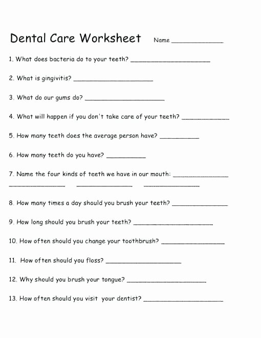 Dentist Worksheets for Kindergarten Personal Hygiene Worksheets Middle School