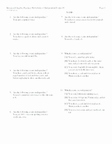 Dependent Probability Worksheet with Answers Probability Of Simple events Worksheets