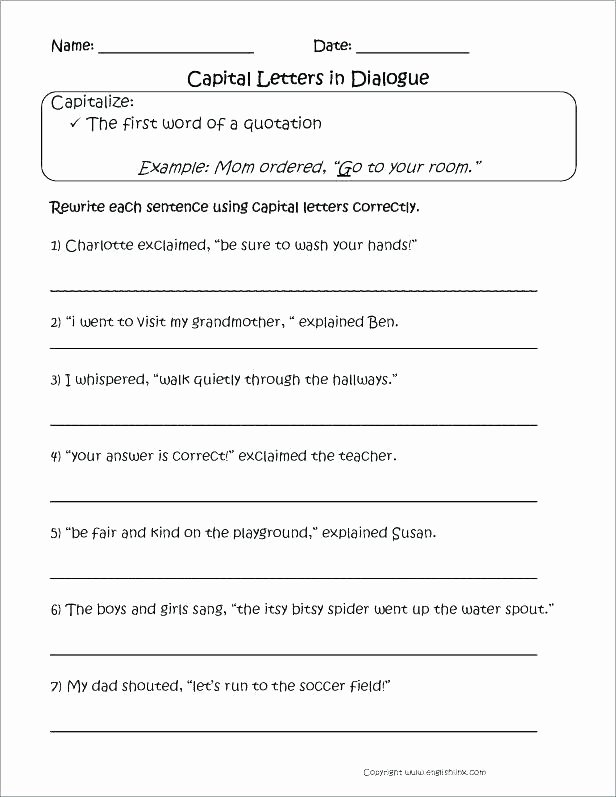 Dialogue Worksheet 5th Grade Fifth Grade Writing Worksheets 1 Letter for 4 Excel Editing