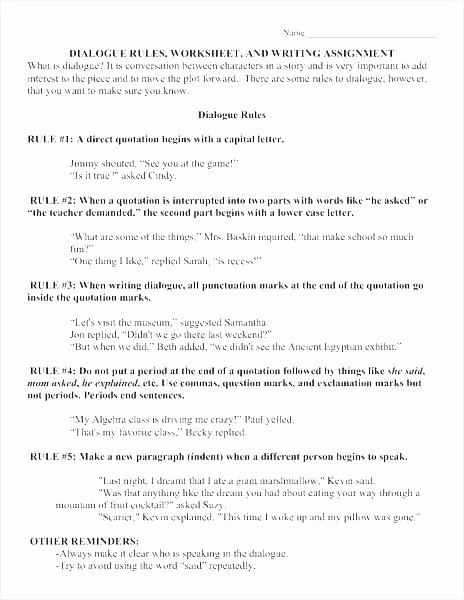 Dialogue Worksheet 5th Grade Mesmerizing Punctuating Dialogue Worksheets Middle School