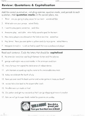 Dialogue Worksheets 4th Grade Quotation Worksheets Period Worksheet Punctuation for Grade