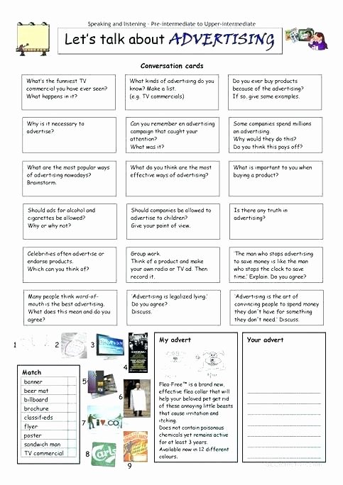 Dialogue Worksheets for Middle School Advertising Worksheets for High School